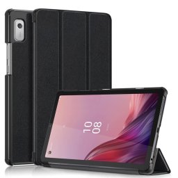 Кожен калъф със сгъващ се капак за Lenovo Tab M9 - черен