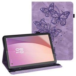 Кожен калъф с пеперуди за Lenovo Tab M9 - лилав