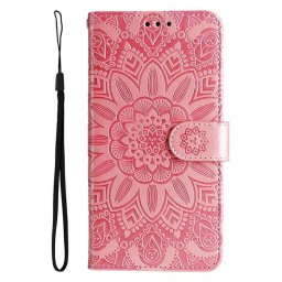 Кожен калъф тип портмоне със слънце за Xiaomi 13T/13T Pro - розов