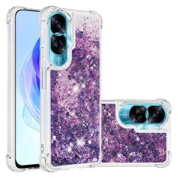 Силиконов гръб с течност с брокат за Honor 90 Lite 5G - лилав