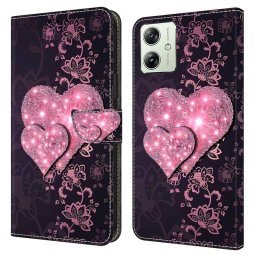Калъф страничен флип за Motorola G54 5G - розови сърца
