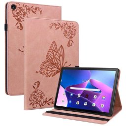 Кожен калъф с пеперуди за Lenovo Tab M10 3rd Gen - розов