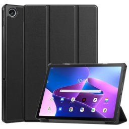 Кожен калъф със сгъващ се капак за Lenovo Tab M10 Plus 3rd Gen - черен