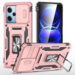 Хибриден гръб със стойка и слайдер за камера за Xiaomi Redmi Note 12 5G - розов