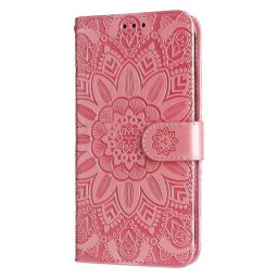 Кожен калъф тип портмоне със слънце за Xiaomi Redmi 12 4G/5G - розов