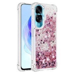 Силиконов гръб с течност с брокат за Honor 90 Lite 5G - розов