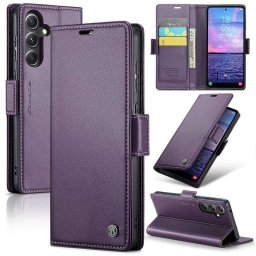 Кожен калъф страничен flip марка CASEME за Samsung Galaxy S23 FE – лилав