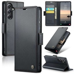 Кожен калъф страничен flip марка CASEME за Samsung Galaxy S23 FE – черен