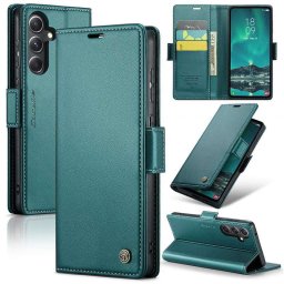 Кожен калъф страничен flip марка CASEME за Samsung Galaxy S23 FE – тюркоазен