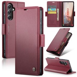Кожен калъф страничен flip марка CASEME за Samsung Galaxy S23 FE – винено червен