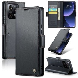 Кожен калъф страничен flip марка CASEME за Xiaomi 13T/13T Pro – черен