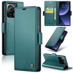 Кожен калъф страничен flip марка CASEME за Xiaomi 13T/13T Pro – тюркоазен