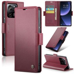 Кожен калъф страничен flip марка CASEME за Xiaomi 13T/13T Pro – винено червен