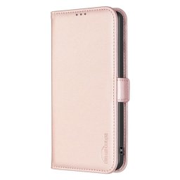 Кожен калъф тип портмоне с магнитно закопчаване марка BINFEN COLOR за Honor X6a - перлено розов