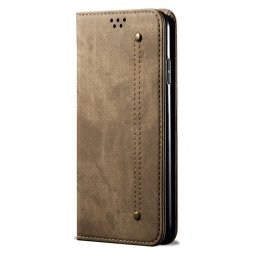 Калъф страничен флип от кожа и текстил за Huawei P60 Pro - бежов