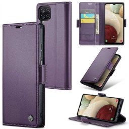 Кожен калъф страничен flip марка CASEME за Samsung Galaxy A12 – лилав