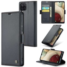 Кожен калъф страничен flip марка CASEME за Samsung Galaxy A12 – черен