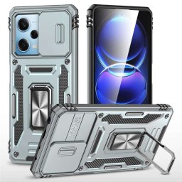 Хибриден гръб със стойка и слайдер за камера за Xiaomi Redmi Note 12 5G - сребрист