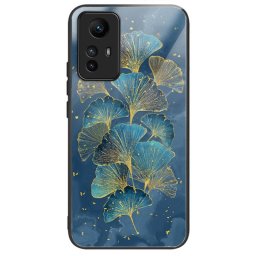 Силиконов кейс със стъклен гръб за Xiaomi Redmi Note 12S - сини цветя
