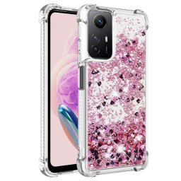 Силиконов гръб с течност с брокат за Xiaomi Redmi Note 12S - розов