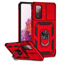Хибриден гръб със стойка и слайдер за камера за Samsung Galaxy S20 FE - червен