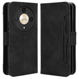 Кожен калъф тип портмоне с магнитна закопчалка за Honor Magic6 Lite 5G - черен
