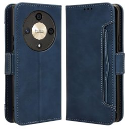 Кожен калъф тип портмоне с магнитна закопчалка за Honor Magic6 Lite 5G - тъмно син