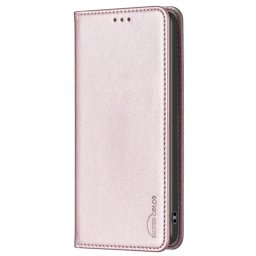 Кожен калъф тип портмоне марка BINFEN COLOR за Samsung Galaxy A05s - перлено розов