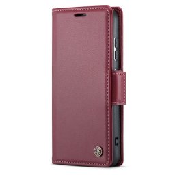 Кожен калъф страничен flip марка CASEME за Samsung Galaxy S24 – винено червен