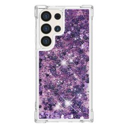 Силиконов гръб с течност с брокат за Samsung Galaxy S24 Ultra - лилав