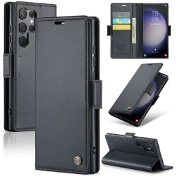 Кожен калъф страничен flip марка CASEME за Samsung Galaxy S24 Ultra – черен