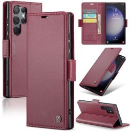 Кожен калъф страничен flip марка CASEME за Samsung Galaxy S24 Ultra – винено червен