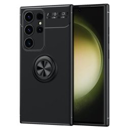 Силиконов гръб със стойка тип пръстен за Samsung Galaxy S24 Ultra - черен
