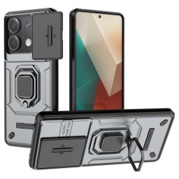 Хибриден гръб със стойка и слайдър за камера за Xiaomi Redmi Note 13 5G - сребрист