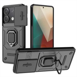 Хибриден гръб със стойка и слайдър за камера за Xiaomi Redmi Note 13 5G - черен