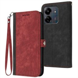 Кожен калъф тип портмоне за Xiaomi Redmi 13C - червено-черен