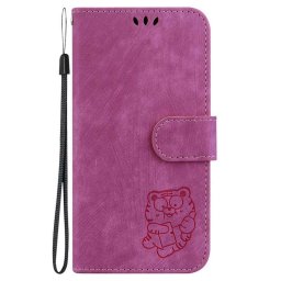 Кожен калъф тип портмоне с коте за Honor X8b - розов