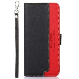 Кожен калъф тип портмоне марка KHAZNEH за Xiaomi Redmi 13C - черен с червена лента