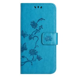 Кожен калъф тип портмоне с цветя и пеперуди за Xiaomi Redmi Note 13 Pro 5G - син
