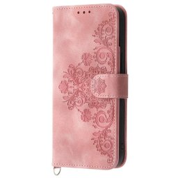 Кожен калъф тип портмоне с цветя за Xiaomi Redmi Note 13 5G - розов