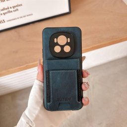 Силиконов гръб с покритие от кожа и място за карта марка SUTENI за Honor Magic6 Pro 5G - син