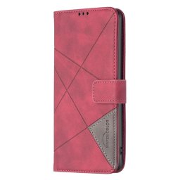 Кожен калъф тип портмоне марка BINFEN COLOR за Honor Magic6 Pro 5G - червен със сив триъгълник