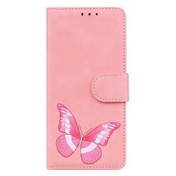 Кожен калъф тип портмоне с пеперуда за Xiaomi Redmi Note 13 Pro 5G - розов