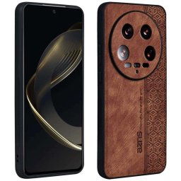 Силиконов гръб с покритие от кожа марка AZNS за Xiaomi 14 Ultra - кафяв