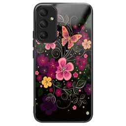 Силиконов кейс със стъклен гръб за Samsung Galaxy A55 5G - цветя и пеперуда