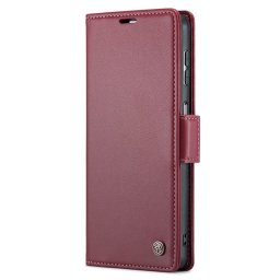 Кожен калъф страничен flip марка CASEME за Samsung Galaxy A25 5G – винено червен