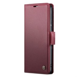 Кожен калъф страничен flip марка CASEME за Xiaomi Redmi Note 13 Pro 5G – винено червен