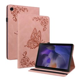 Кожен калъф с пеперуда за Samsung Galaxy Tab A9+ - светло розов