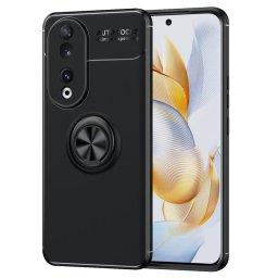 Силиконов гръб със стойка тип пръстен за Honor 90 - черен