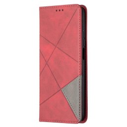Кожен калъф тип портмоне марка BINFEN COLOR за Xiaomi Mi 10T 5G/10T Pro 5G - червен със сив триъгълник